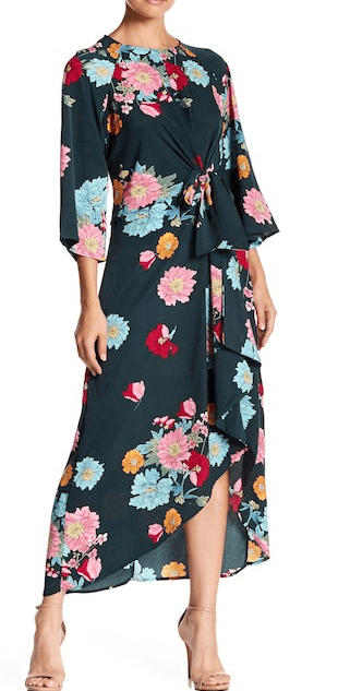 Long, floral tie-front dress