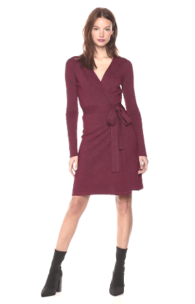 Maroon wrap dress from Cable Stitch by Amazon 