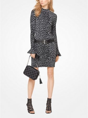 Black leopard print dress with ruffle sleeve by Michael Kors