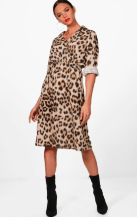 Satin wrap dress with leopard print