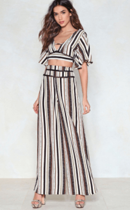 High waisted, striped, wide-legged pants