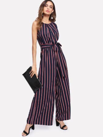 Multicolored, ide legged, striped jumpsuit 