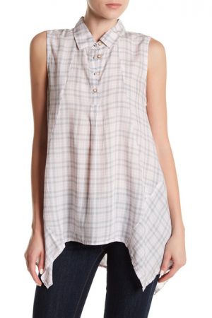 Collared sleeveless tunic with sharkbite hem