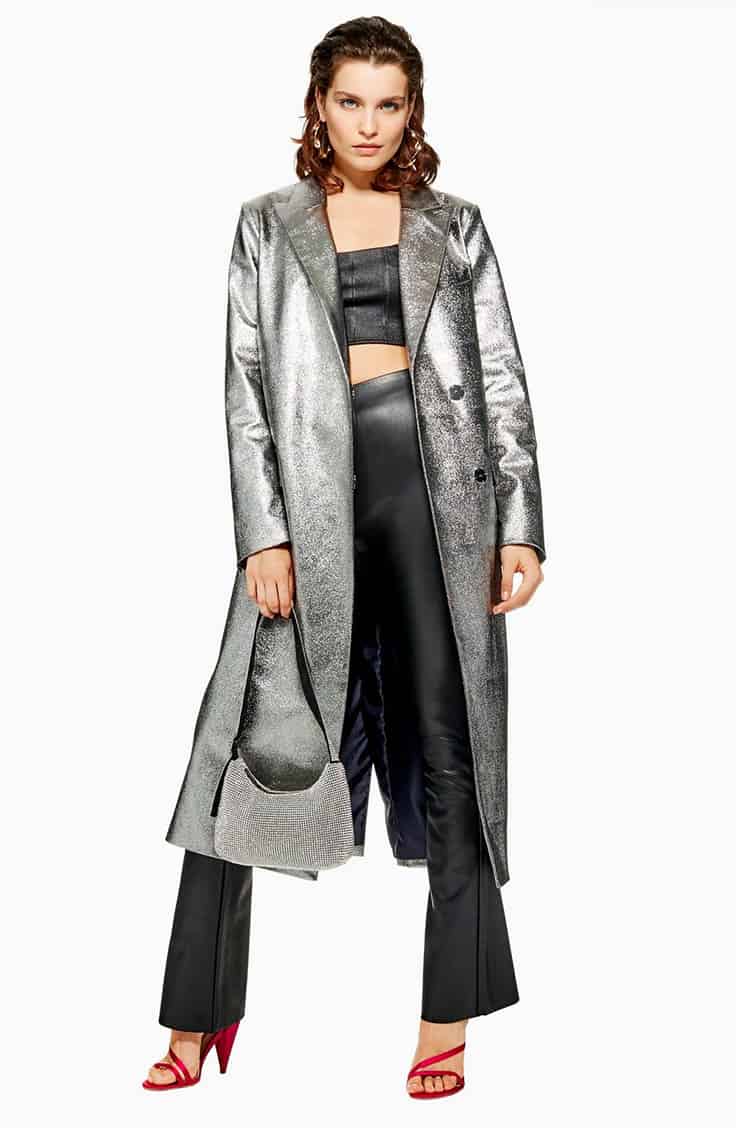 Long metallic silver coat