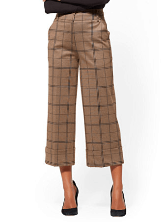 Brown check wide-legged pants