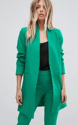 Long Green Blazer with no Collar