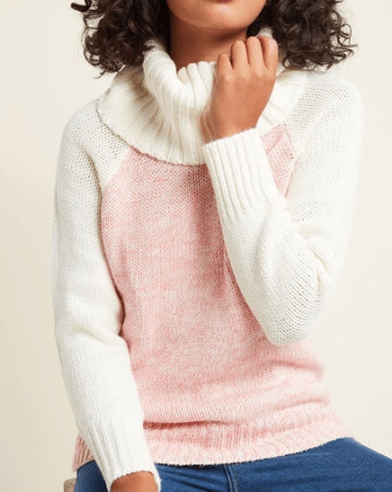 Pink and ivory cowl neck sweater