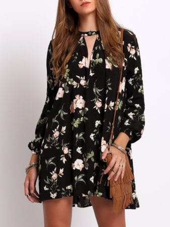 Floral dress with choker detail and 3/4 length sleeves