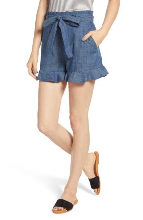 Denim ruffle shorts