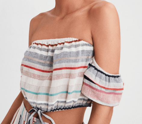 striped, off-shoulder crop