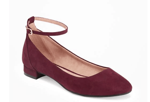 Rust suede ankle strap spring flats