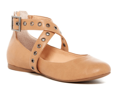 Beige flat with grometed ankle strap