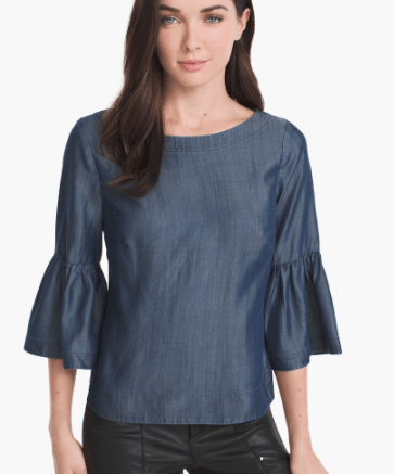 Dark chambray top with ruffle sleeve