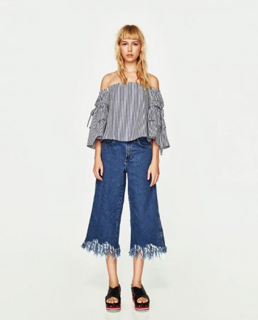 Wide-legged, denim culottes