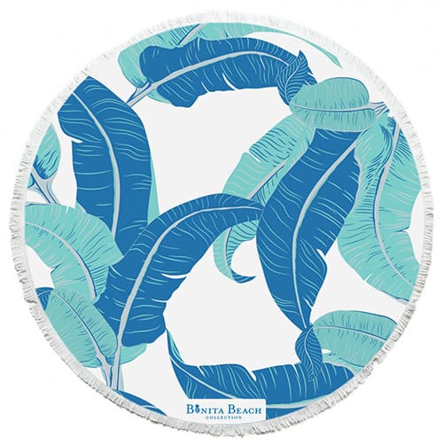 Blue, aqua and white roundie beach towel