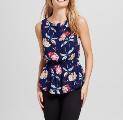 Elastic waist collection - floral print, cinched waist blouse