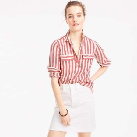 Linen button down top in seaside stripes