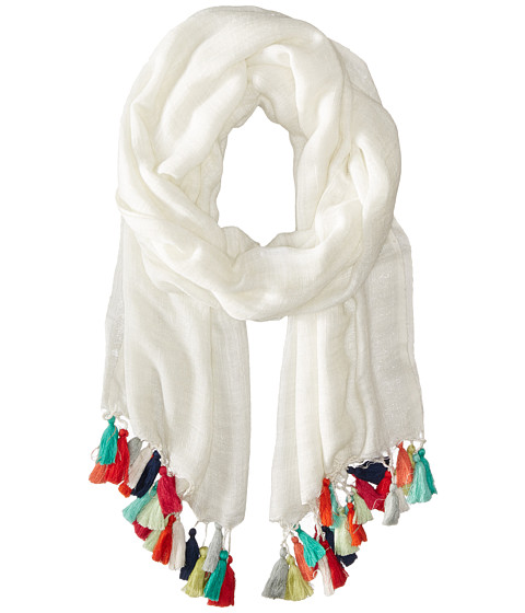 fringe fashion: white scarf with colored fringe detail