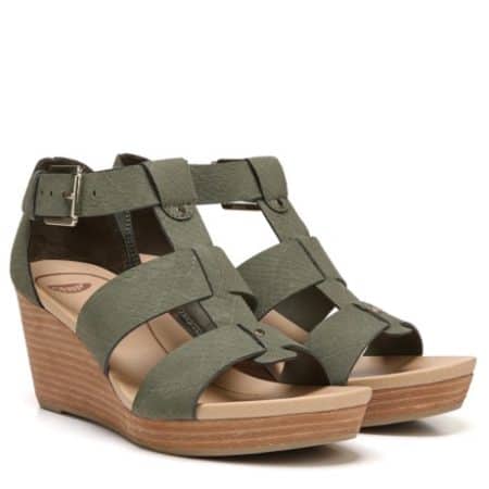 Wedge sandales with olive green strap