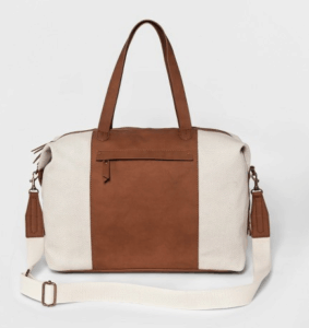 Cream and tan weekender bag