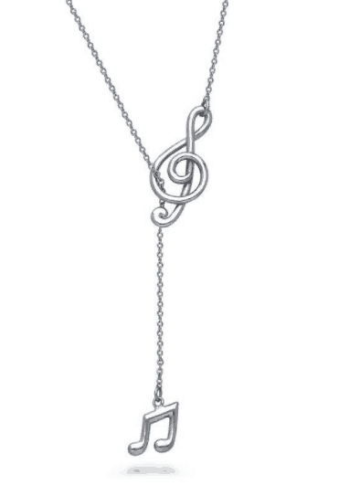 Silver lariat necklace with treble clef 