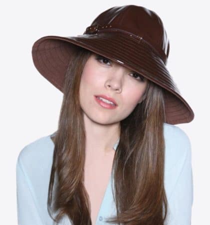 Brown patent leather, wide-brimmed hat