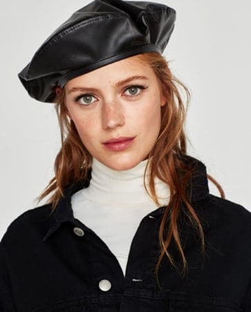 Black leather beret