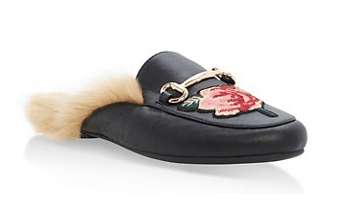 Black flat mule shoe with fur lining 