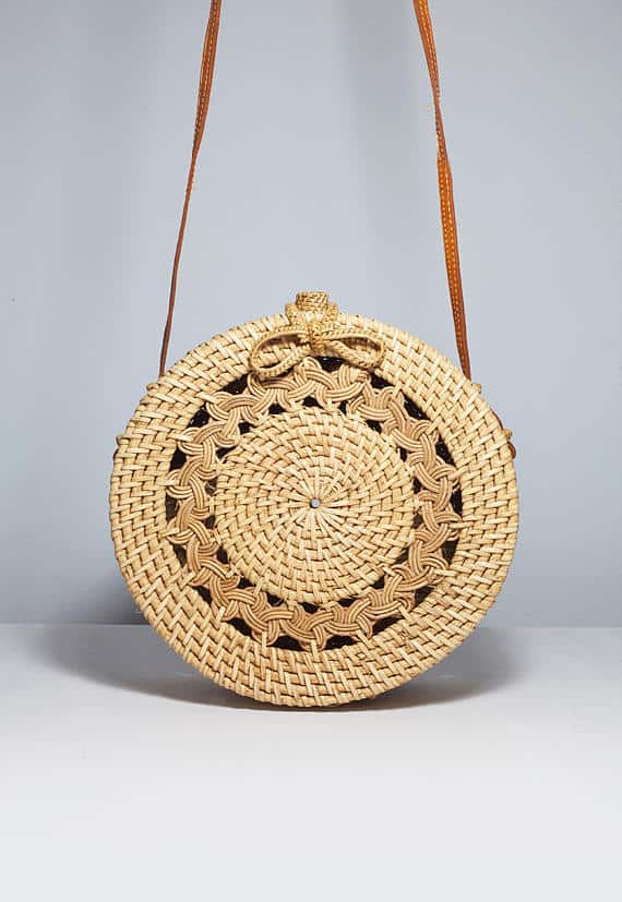 round rattan handbag