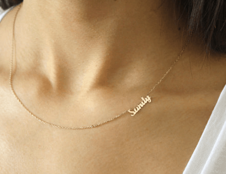 sideways nameplate necklace