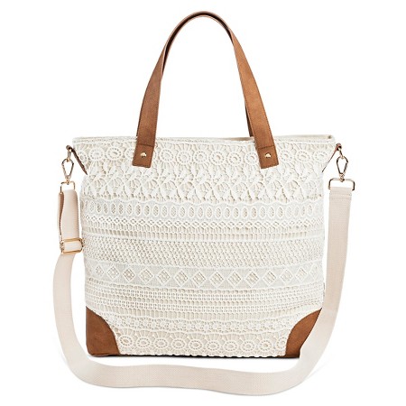 white bohemian work bag with leather detail