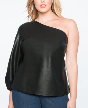 Faux black leather one shoulder top