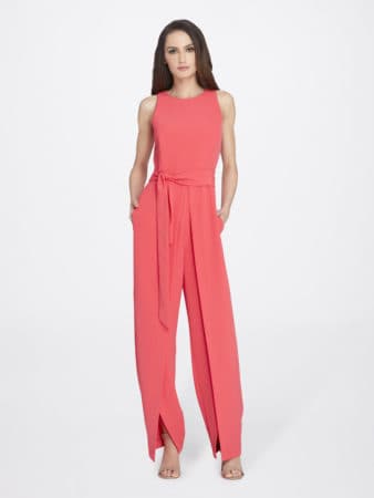 Pink split-leg, floor-length jumpsuit