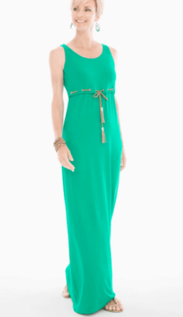 Bright green maxi dress with grommets at waist