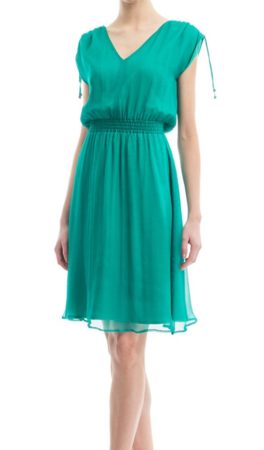 Green silk dress with elastic waist