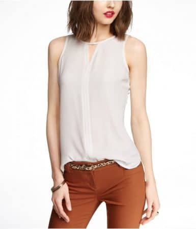 Keyhole Slit Drop Hem Shell Top