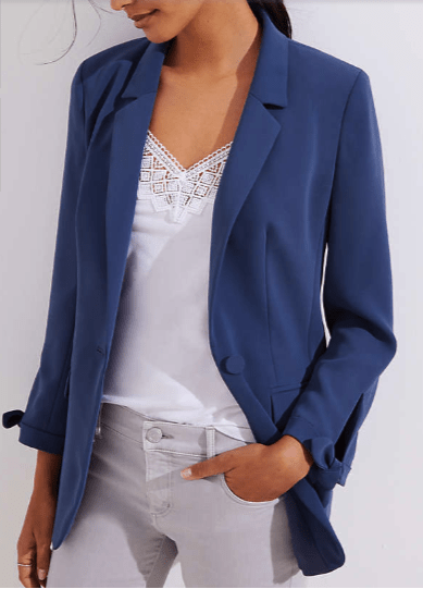 Blue, tie-cuff blazer for petites