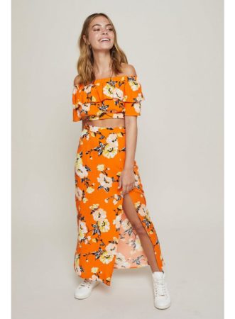 Orange floral petites maxi skirt