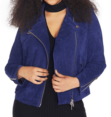 Blue suede jacket by Rebel Wilson