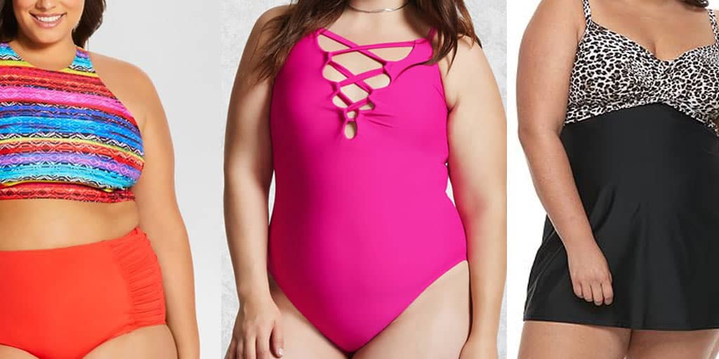 Collage of three plus-size swimsuits 