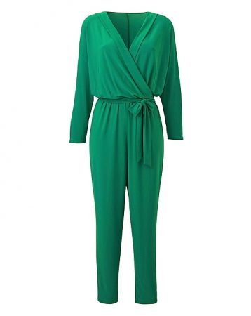 Green jumpsuit with tie at the waist