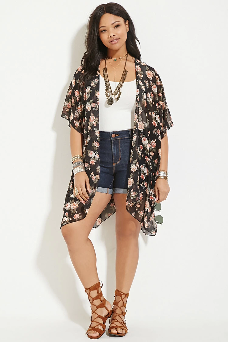 Plus size rose print kimono, $14.90, Forever 21