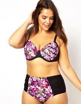 ASOS CURVE Exclusive Plunge Bikini Top In Pansy Print