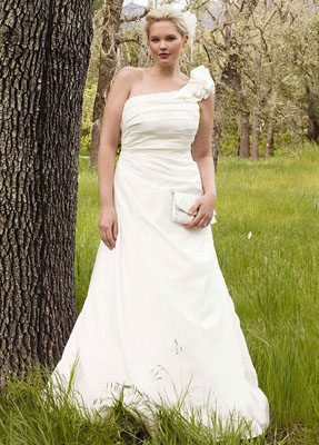 A-line Taffeta Gown with One Shoulder Detail