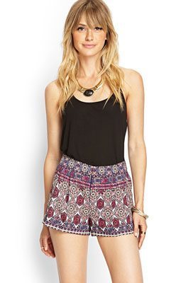 Pleated Tribal Print Shorts