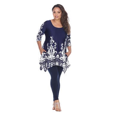 Navy blue assymetrical tunic paired with leggings