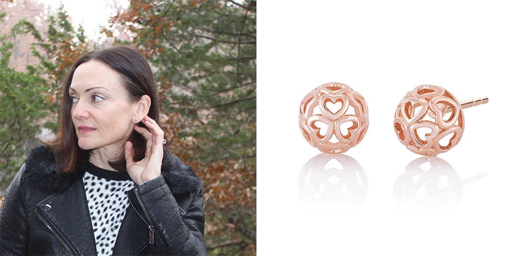 Catherine Brock The Budget Fashionista wearing Chamilia Blush earrings