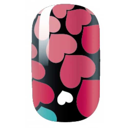 nail art designs - black nail with multicolored hearts