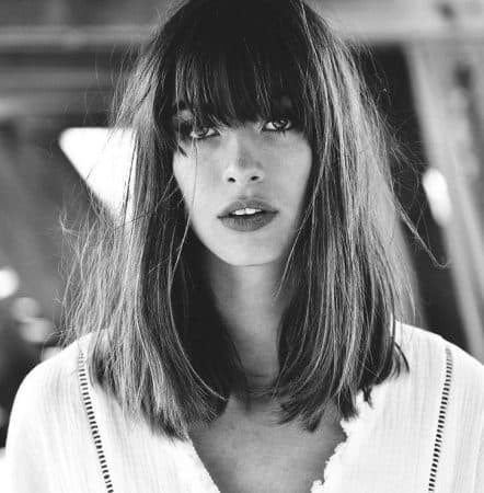 Collarbone-length blunt cut with straight bangs