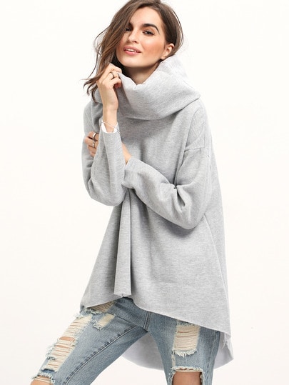 hair accessory-woman wearing grey cowl neck sweatshirt